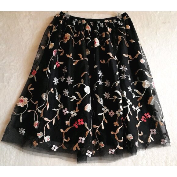 See You Monday Dresses & Skirts - See You Monday Sz Medium Floral Tulle Embroidered Mesh Whimsigoth Midi Skirt Blk